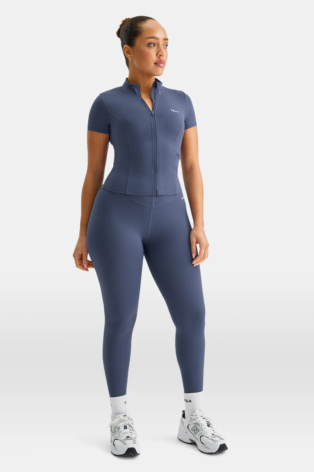 SkinLuxe Zip Through Short Sleeve Running Top - Vintage Blue - Image 3