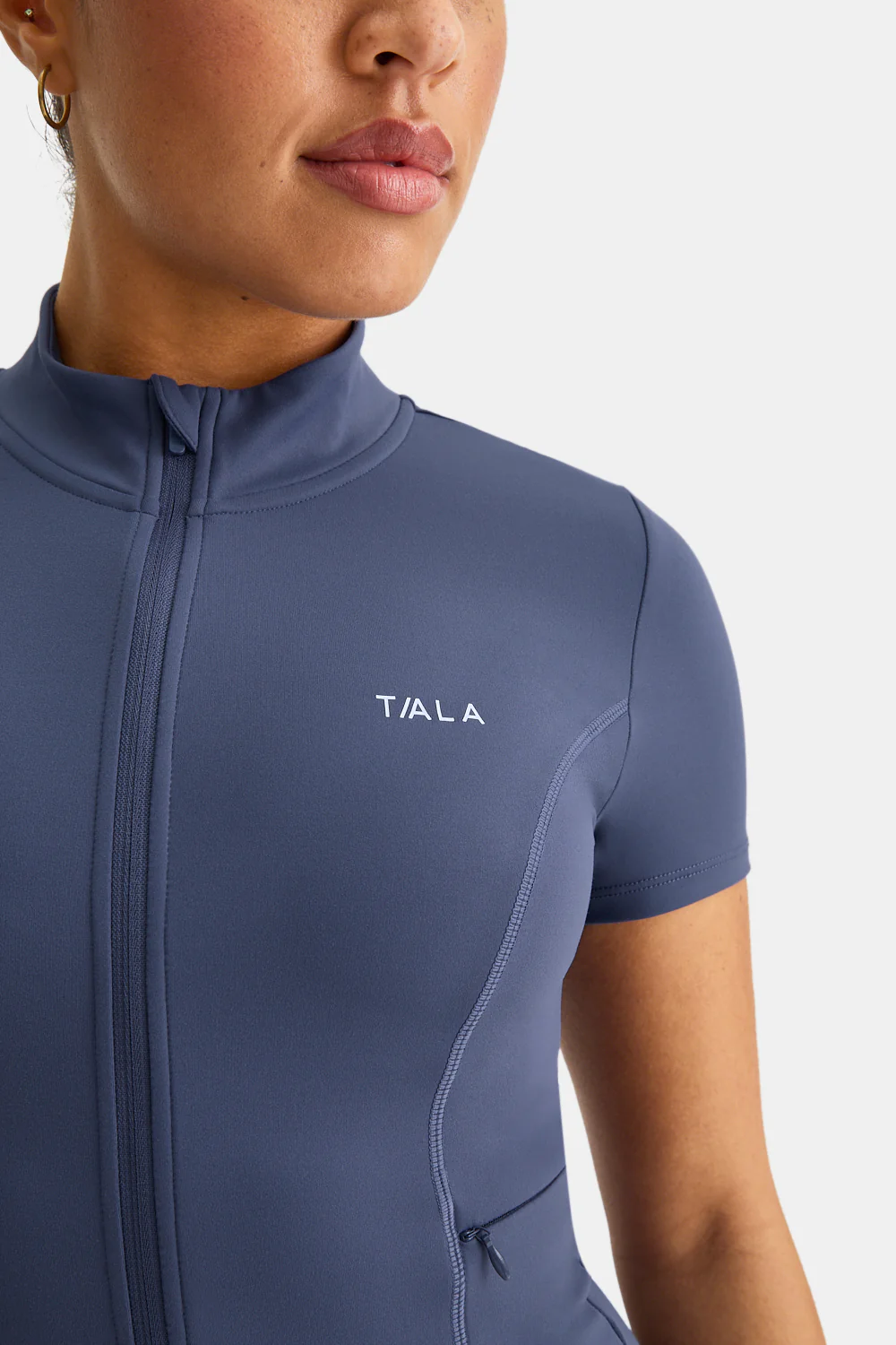 SkinLuxe Zip Through Short Sleeve Running Top - Vintage Blue - Image 5