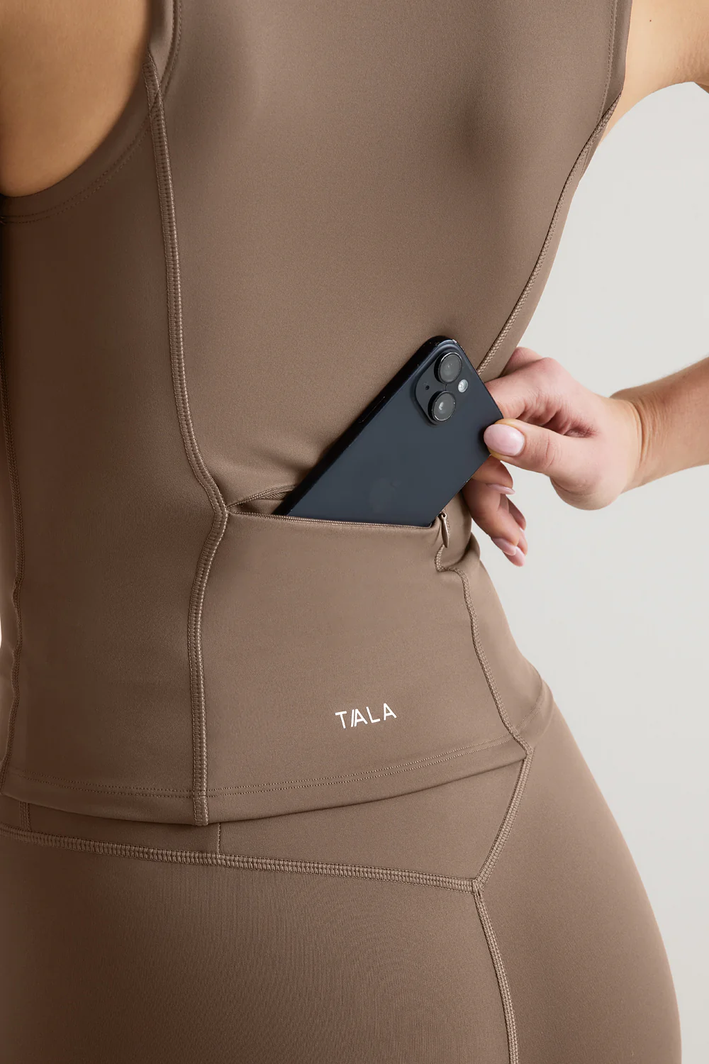 SkinLuxe Sleeveless Zip Through Running Top - Cortado Brown - Image 5