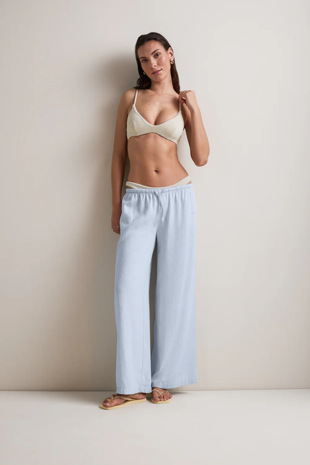 Soft Linen Drawstring Trouser - Baby Blue - Image 3