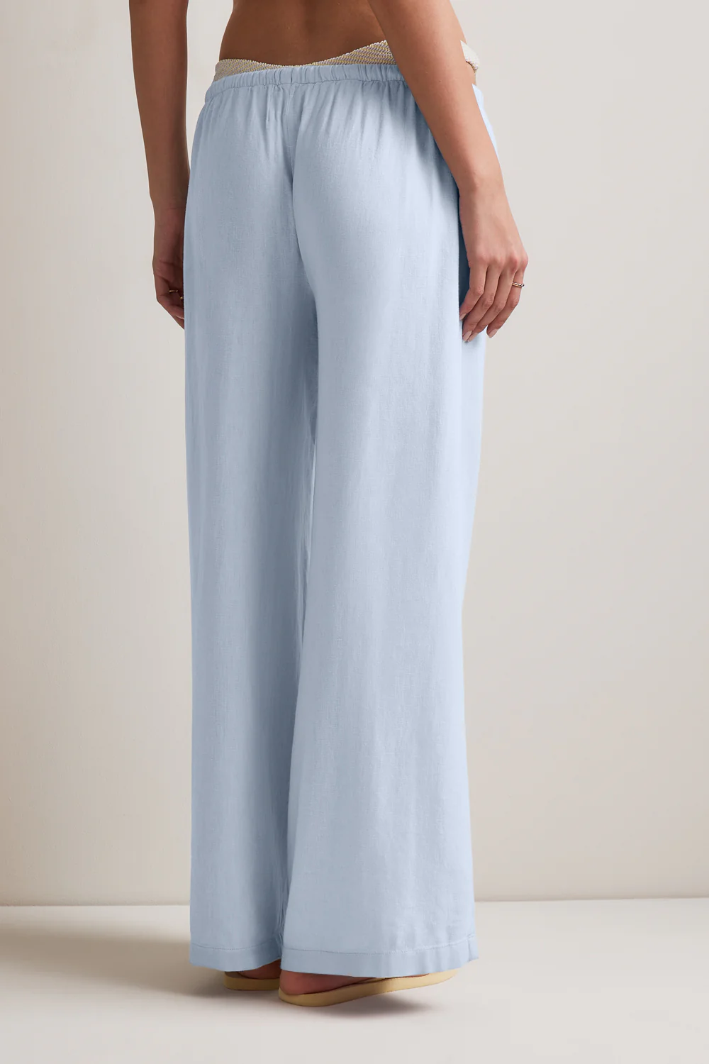 Soft Linen Drawstring Trouser - Baby Blue - Image 4