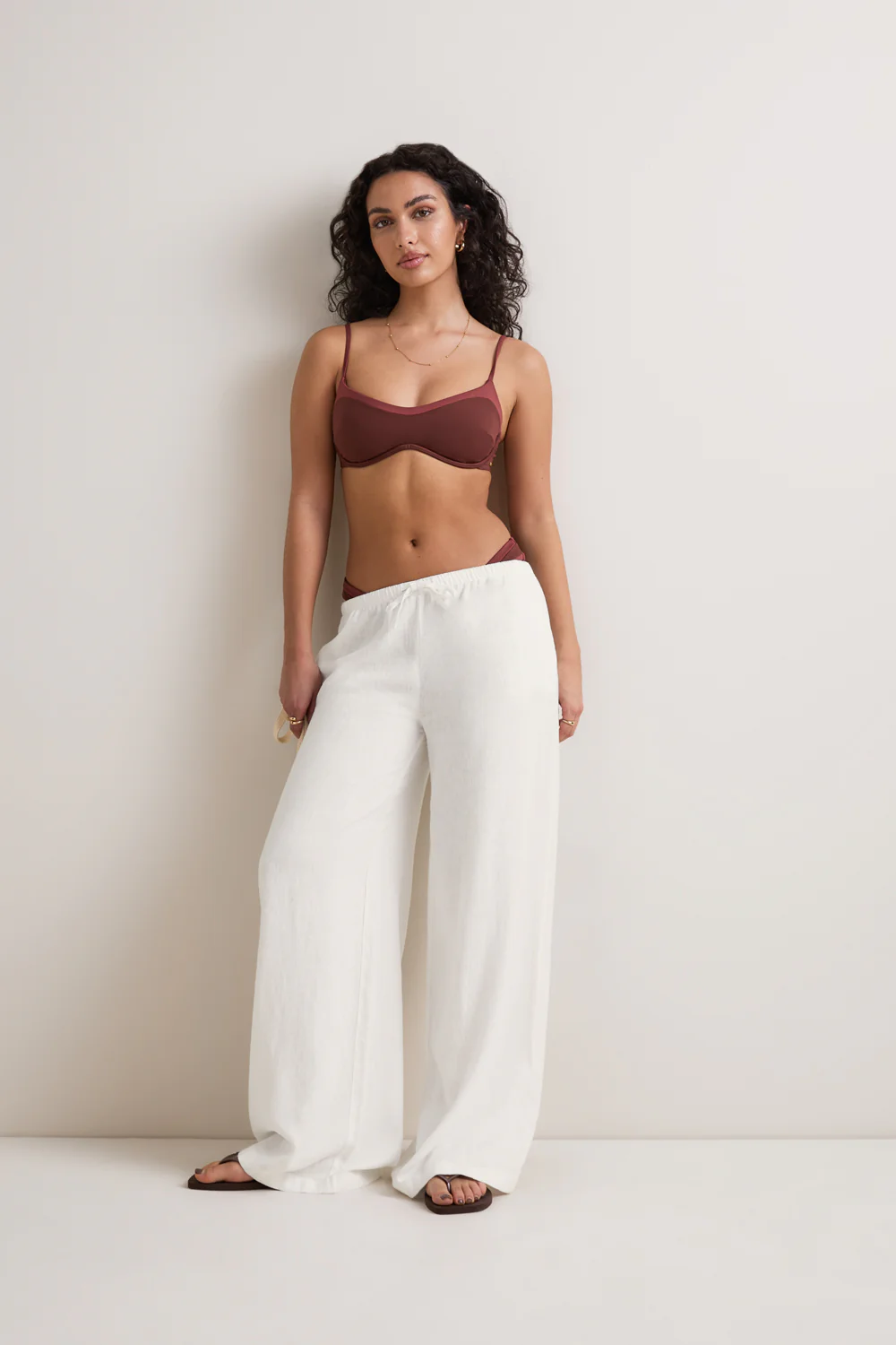 Soft Linen Drawstring Trouser - Ivory - Image 3