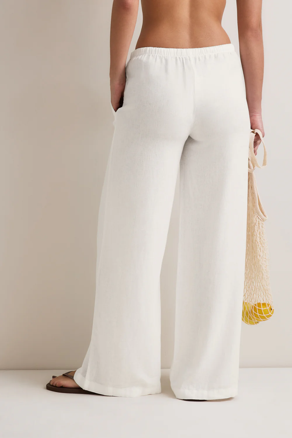 Soft Linen Drawstring Trouser - Ivory - Image 4
