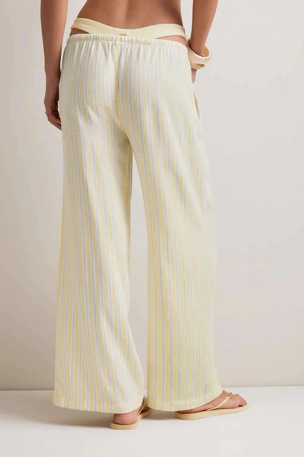 Soft Linen Drawstring Trouser - Lemon / Blue Stripe - Image 5