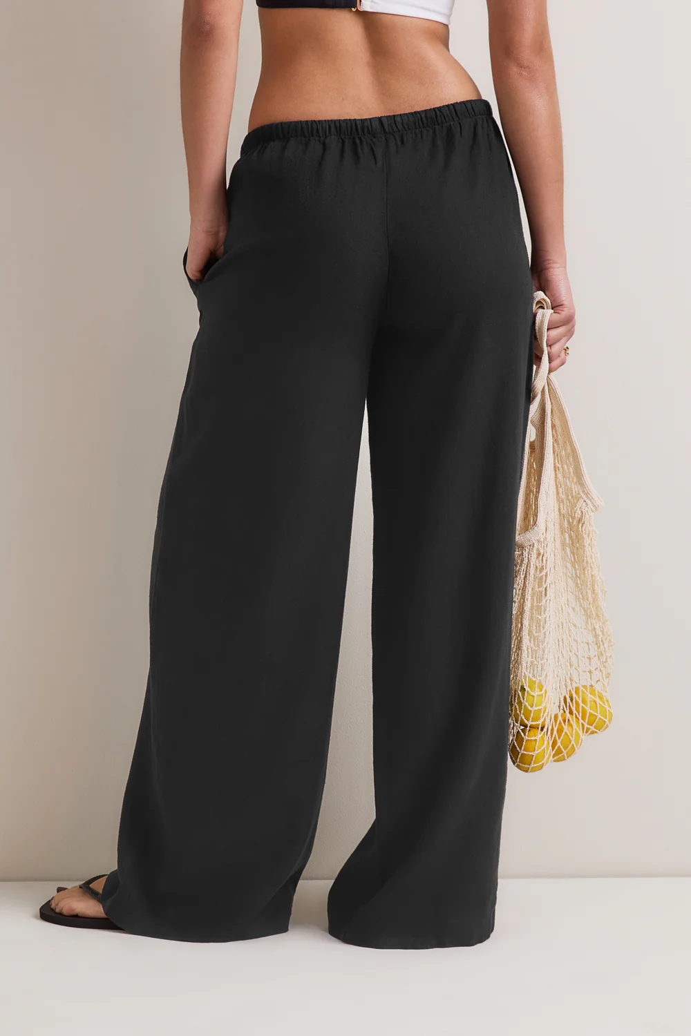 Soft Linen Drawstring Trouser - Shadow Black - Image 4