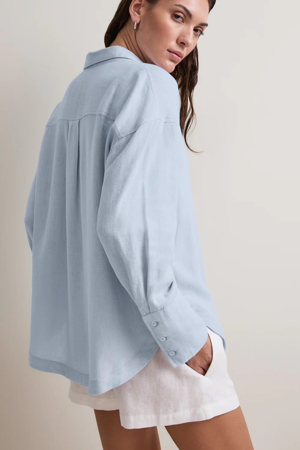 Soft Linen Long Sleeve Shirt - Baby Blue - Image 5