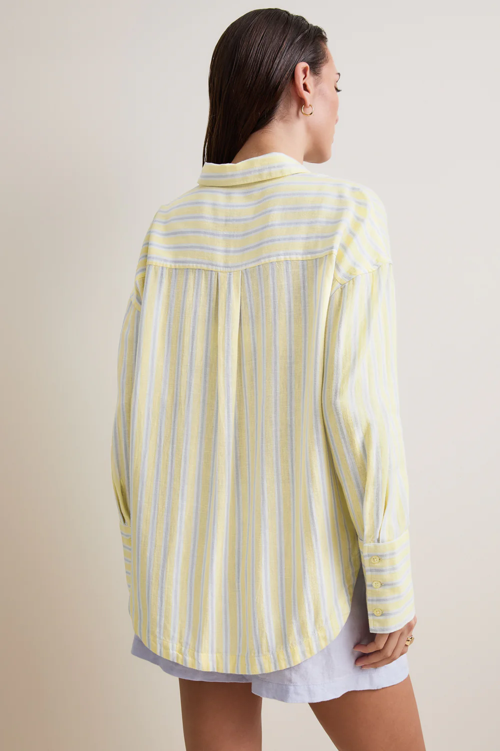 Soft Linen Long Sleeve Shirt - Lemon / Blue Stripe - Image 4