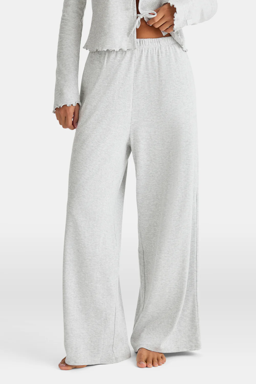 Wide Leg Pyjama Bottoms - Grey Marl - Image 4