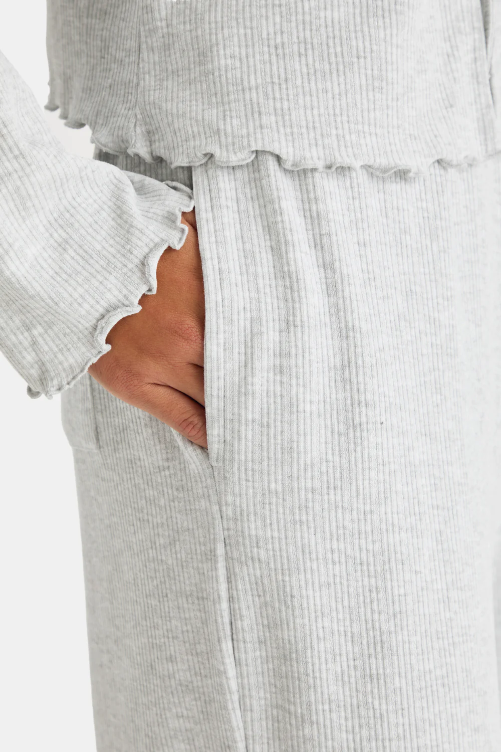 Wide Leg Pyjama Bottoms - Grey Marl - Image 6