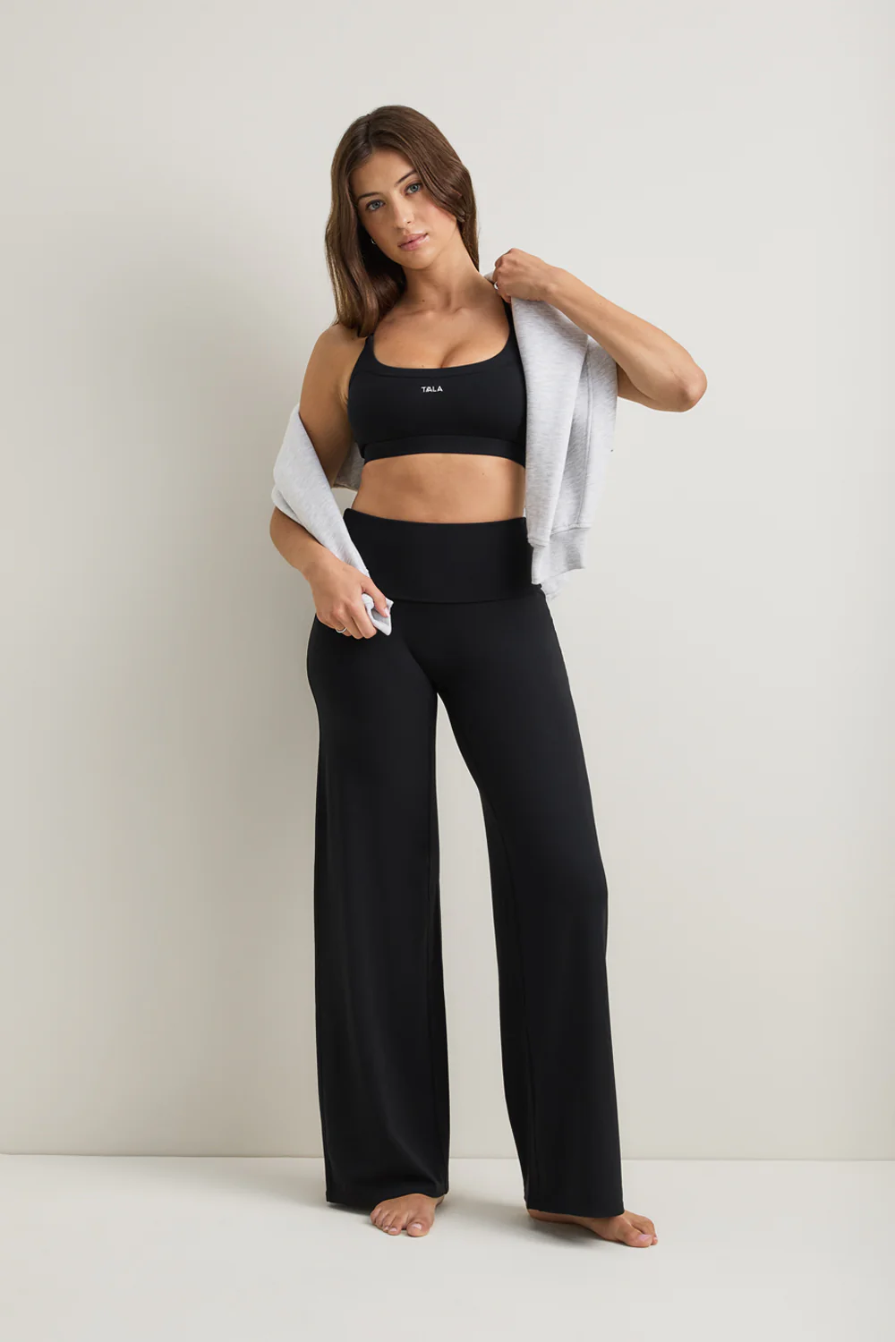 SoftSet Fold Waist Wide Leg Trouser - Black - Image 3