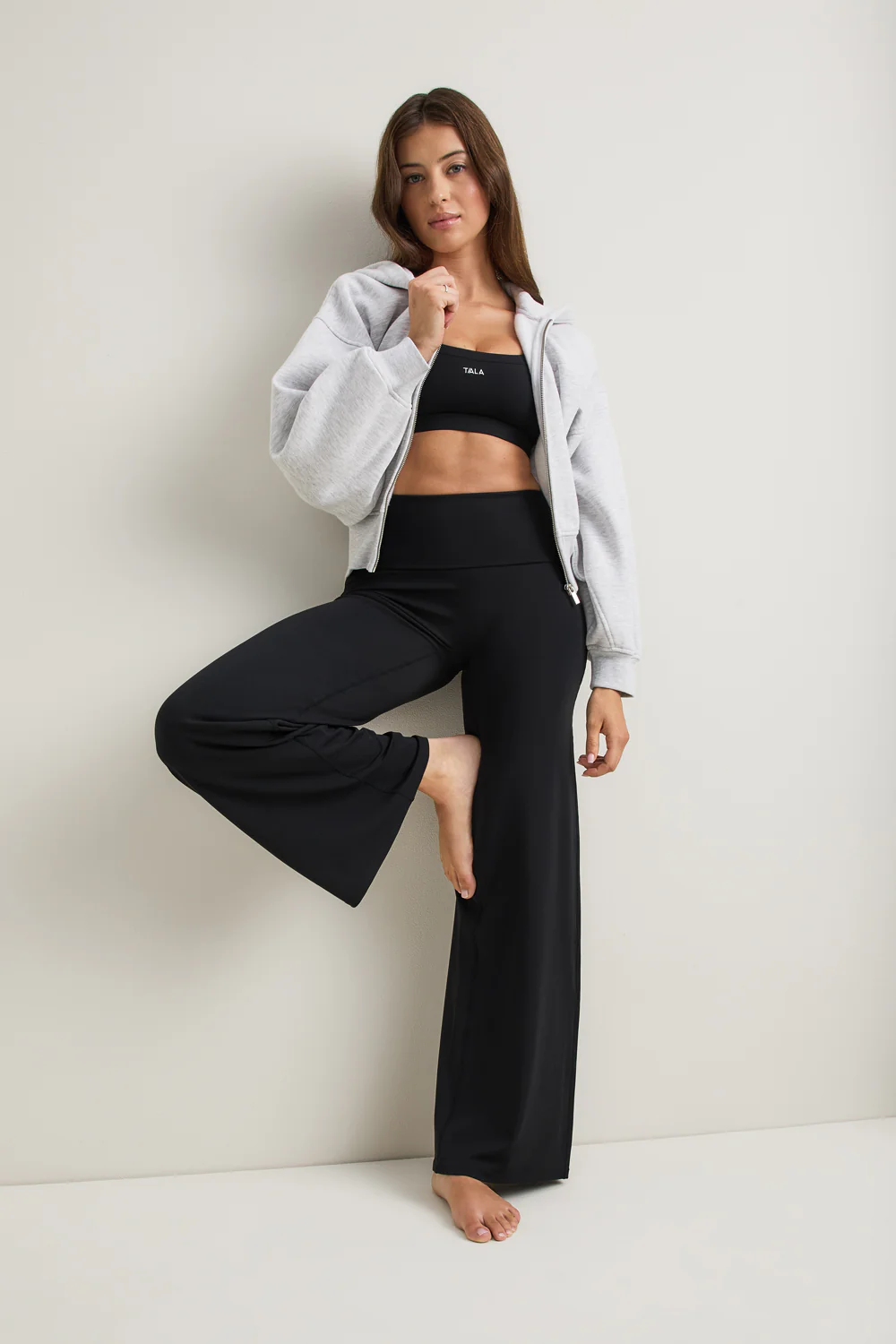 SoftSet Fold Waist Wide Leg Trouser - Black - Image 5