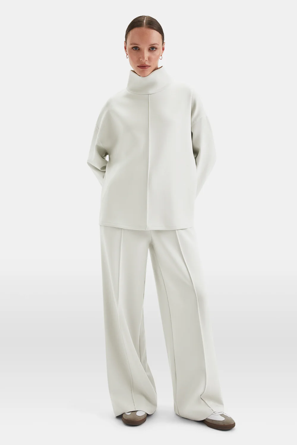 SoftSmart Funnel Neck Sweatshirt - Ecru - Image 3