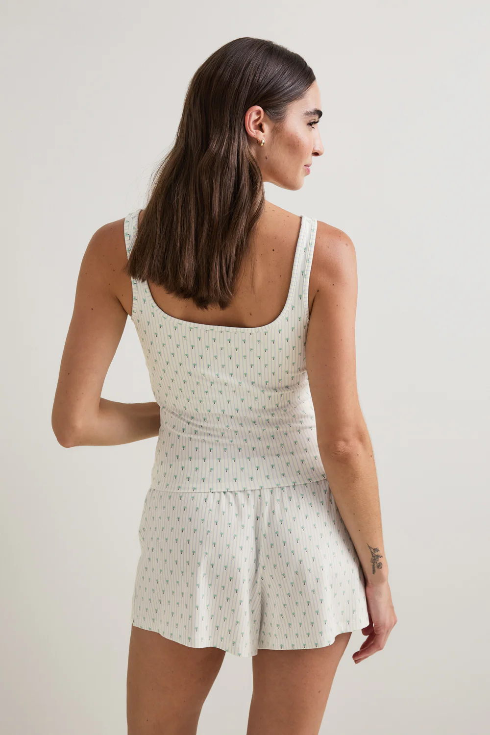 Sweetheart Henley Pyjama Vest - Blue Stripe Palm Print - Image 2