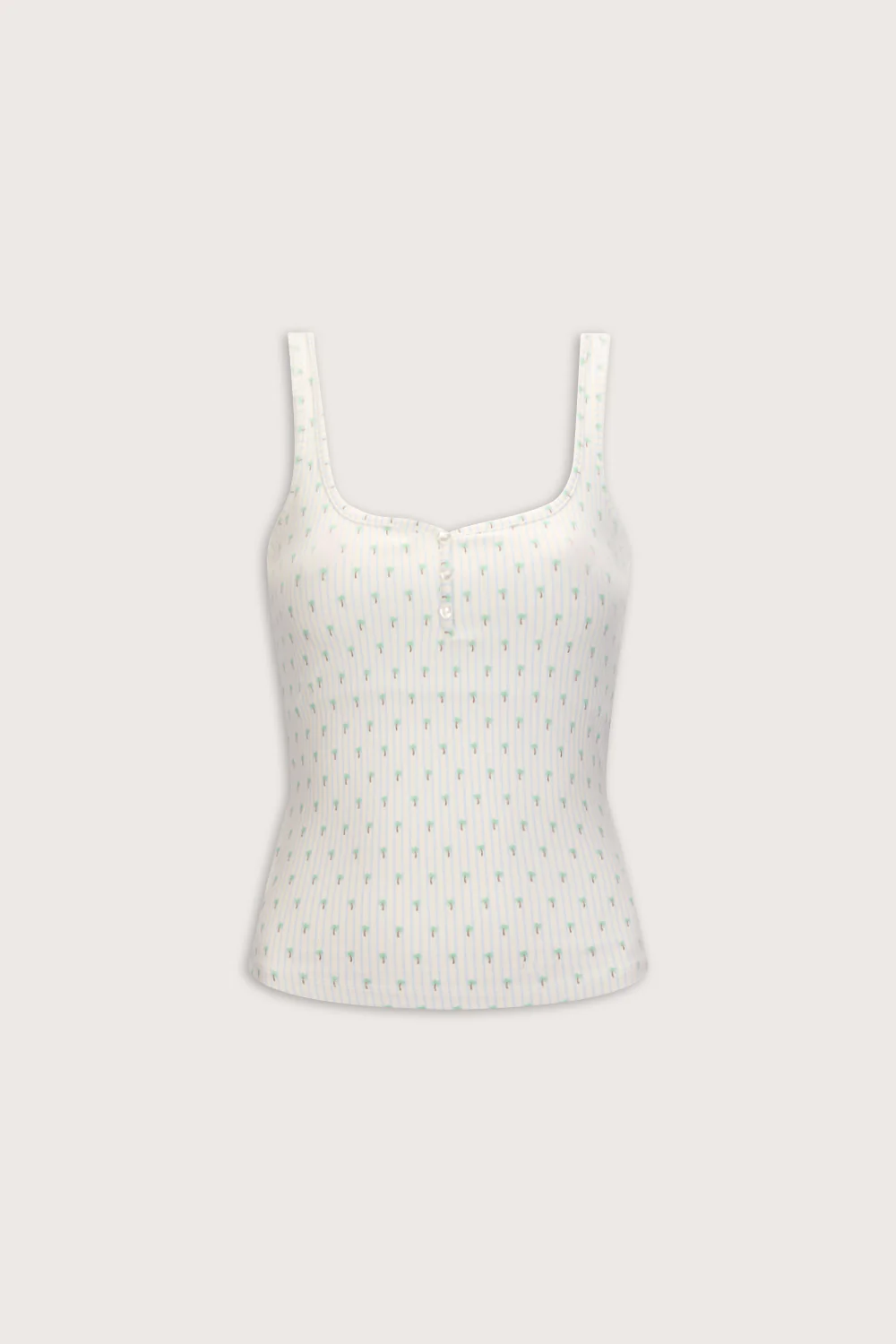 Sweetheart Henley Pyjama Vest - Blue Stripe Palm Print - Image 3