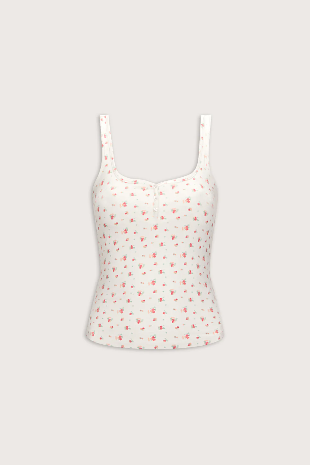 Sweetheart Henley Pyjama Vest - Ivory Floral Print - Image 2