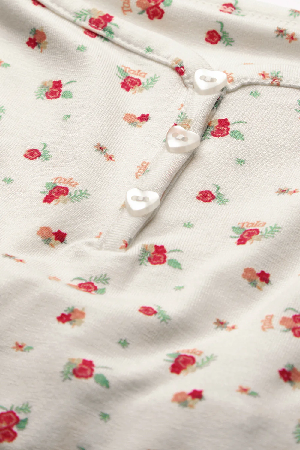 Sweetheart Henley Pyjama Vest - Ivory Floral Print - Image 4