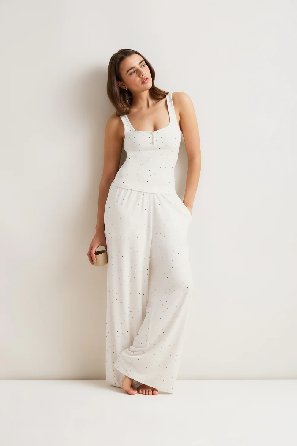 Sweetheart Henley Pyjama Vest - Love Heart Print - Image 4