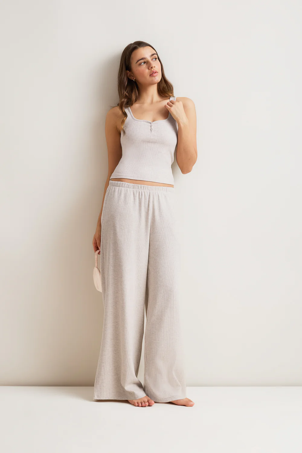 Sweetheart Henley Pyjama Vest - Oat Marl - Image 4
