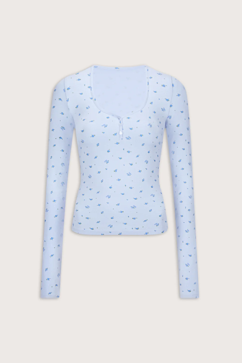 Sweetheart Long Sleeve Pyjama Top - Baby Blue Floral Print - Image 2
