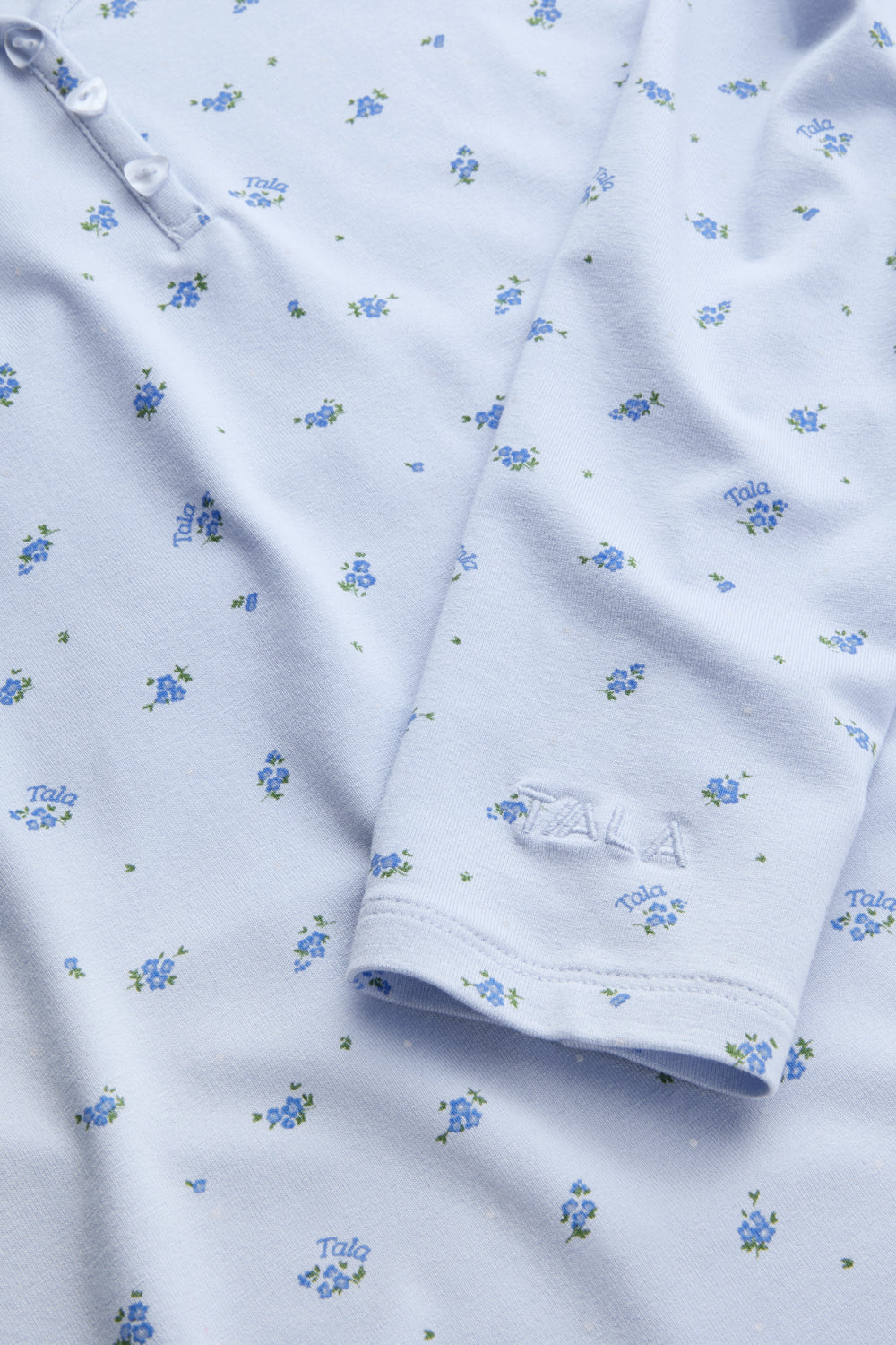 Sweetheart Long Sleeve Pyjama Top - Baby Blue Floral Print - Image 3
