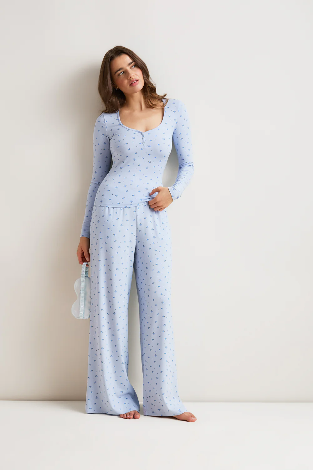 Sweetheart Long Sleeve Pyjama Top - Baby Blue Floral Print - Image 4
