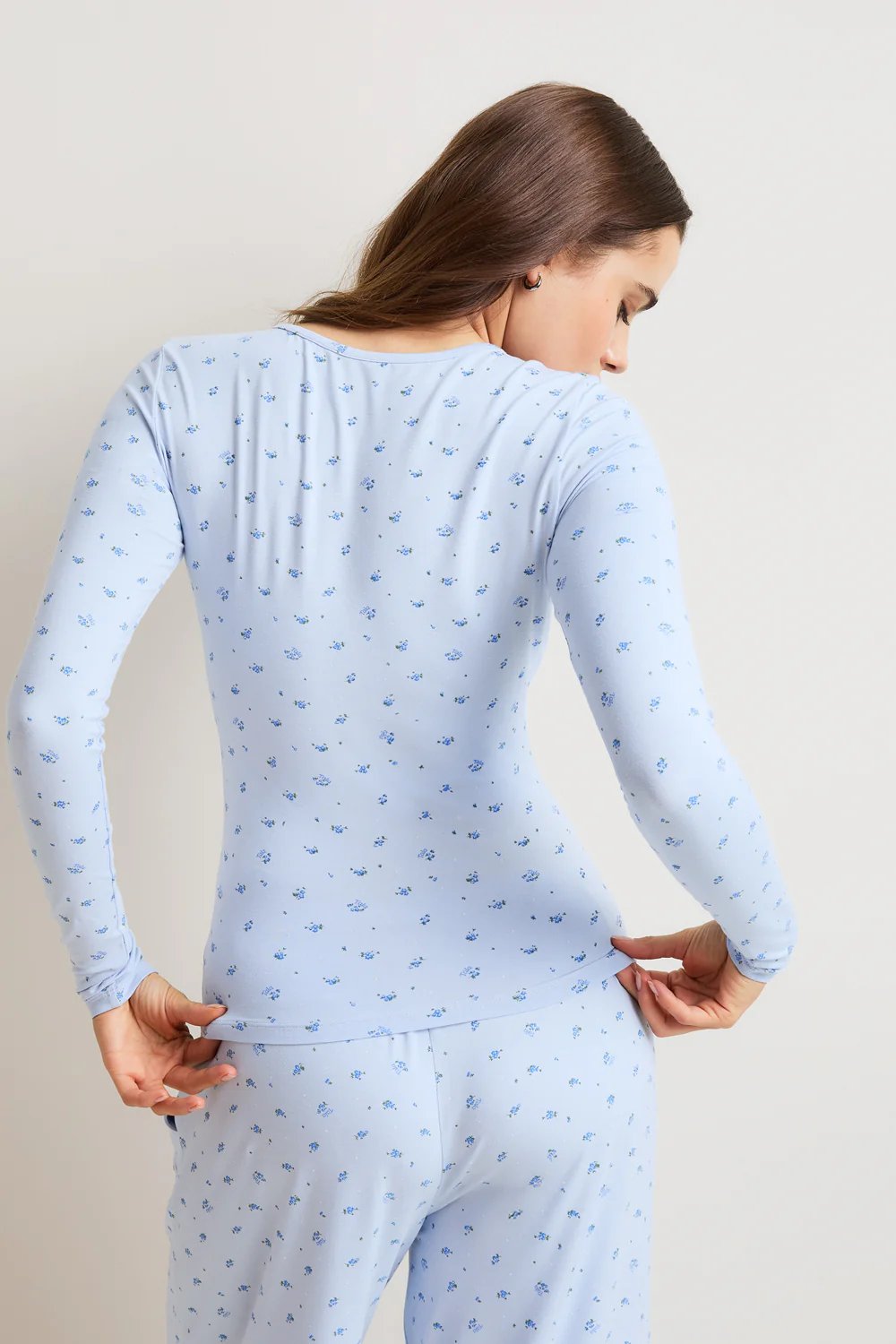 Sweetheart Long Sleeve Pyjama Top - Baby Blue Floral Print - Image 5