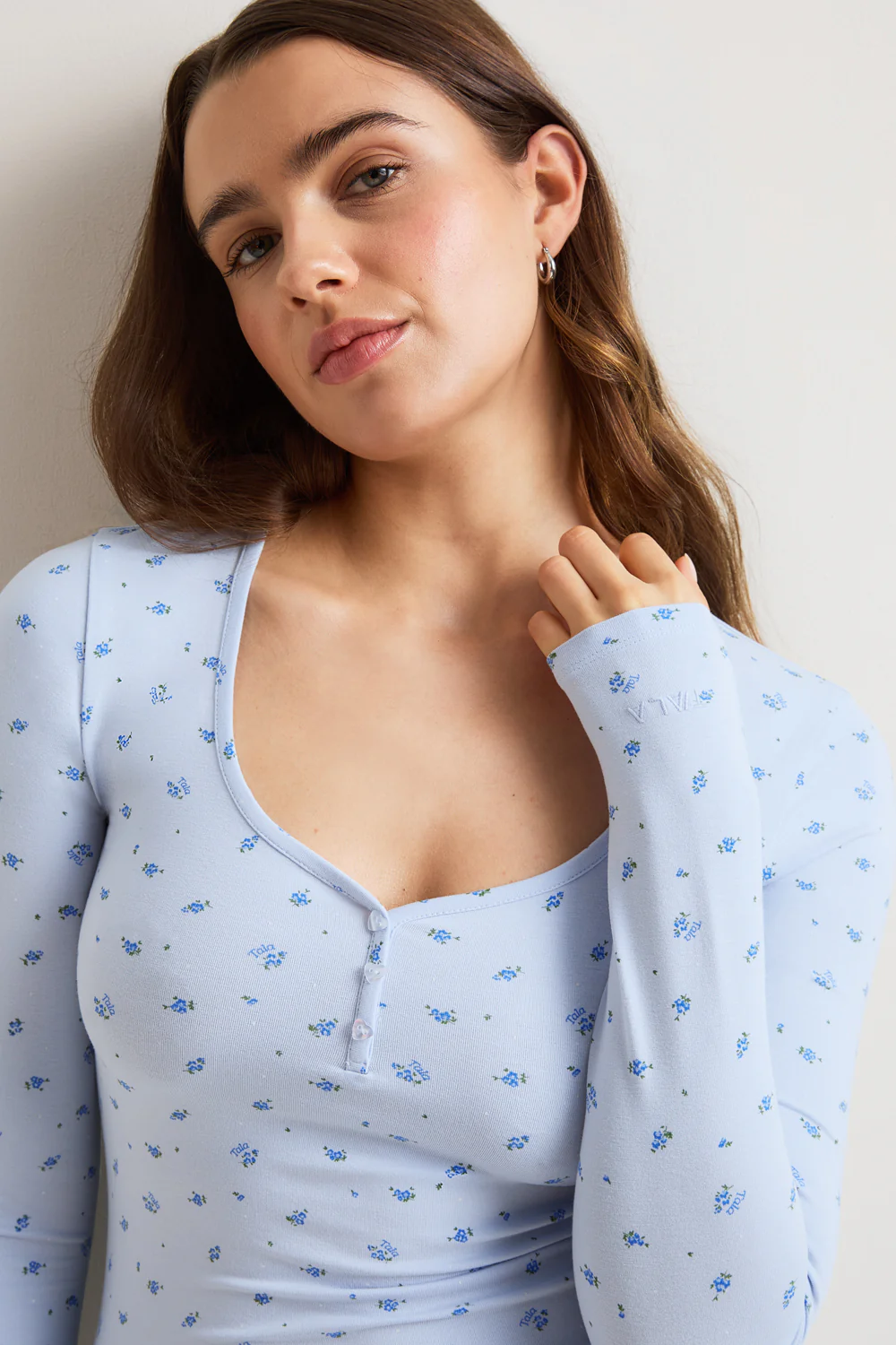 Sweetheart Long Sleeve Pyjama Top - Baby Blue Floral Print - Image 6