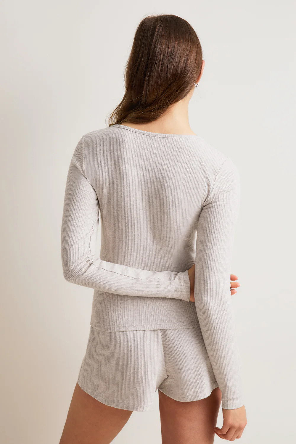 Sweetheart Long Sleeve Pyjama Top - Oat Marl - Image 5