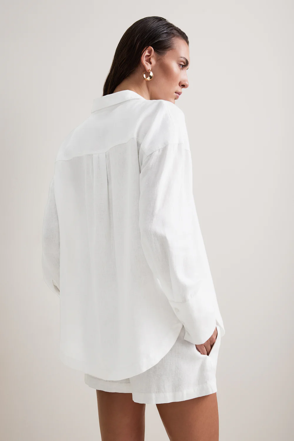 Soft Linen Long Sleeve Shirt - Ivory - Image 5