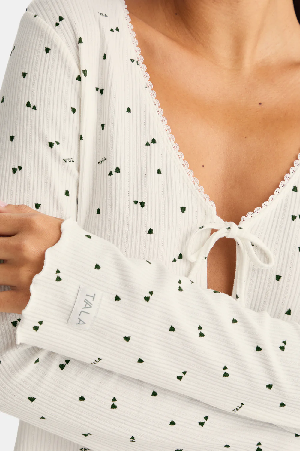 Tie Up Pyjama Cardigan - Ivory Forest Print - Image 4