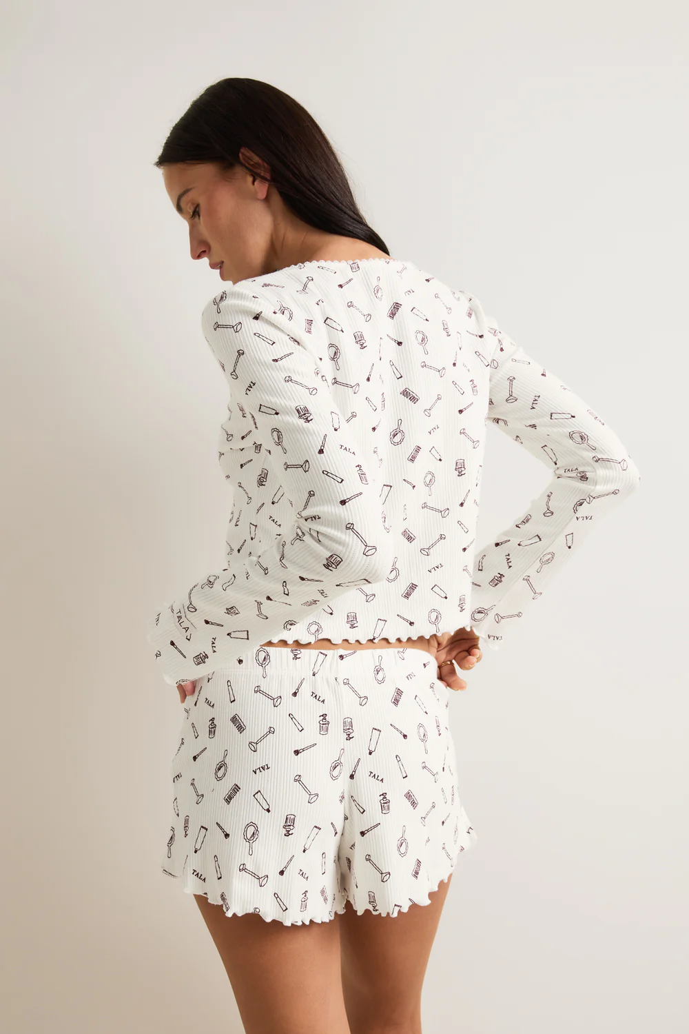 Tie Up Pyjama Cardigan - Ivory 'Wake Up' Print - Image 5