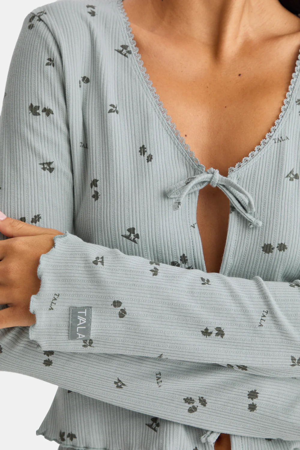 Tie Up Pyjama Cardigan - Sage Woodland Print - Image 3