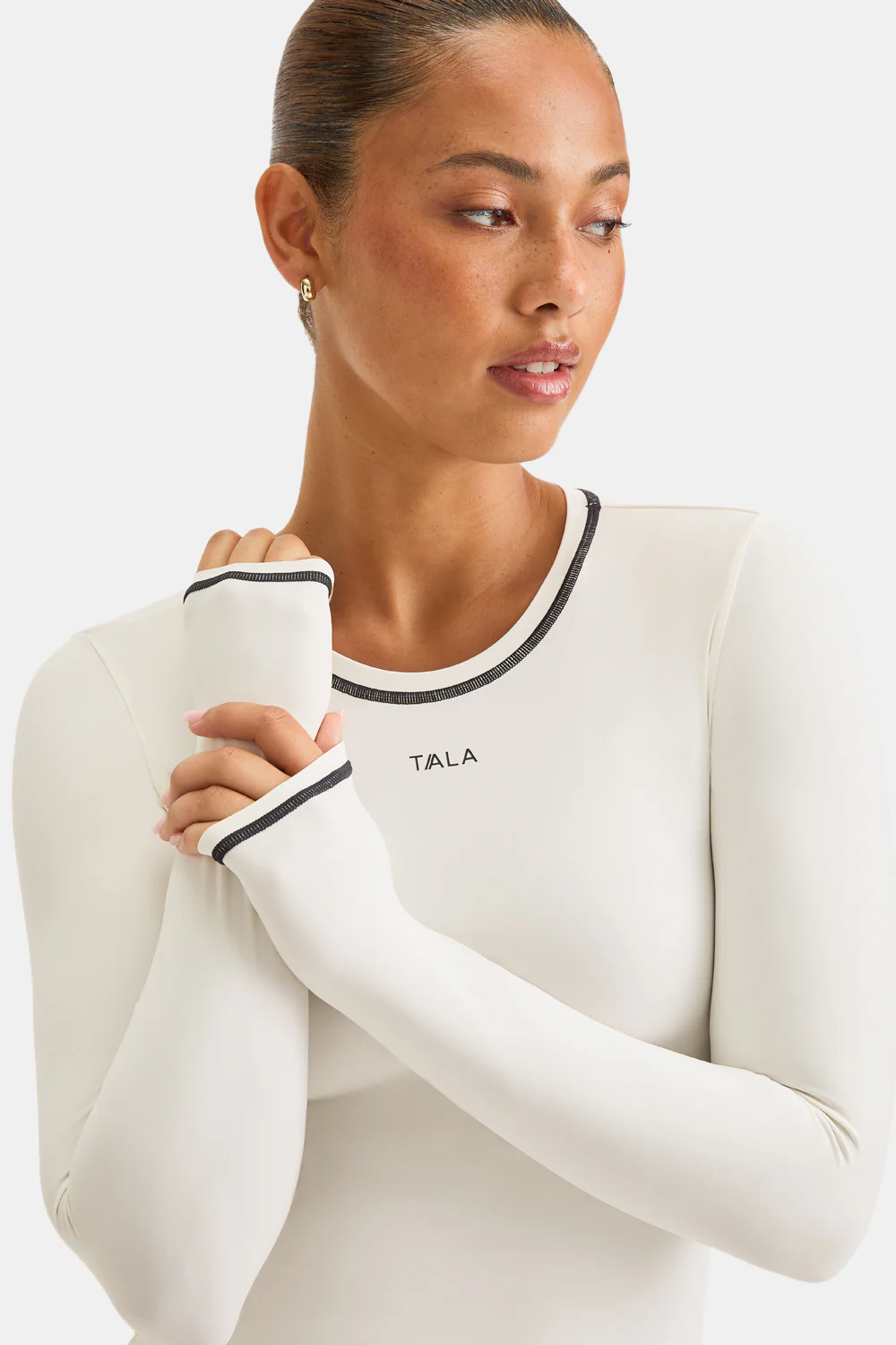 UltraLite Contrast Stitch Long Sleeve Active Top - Ivory - Image 5