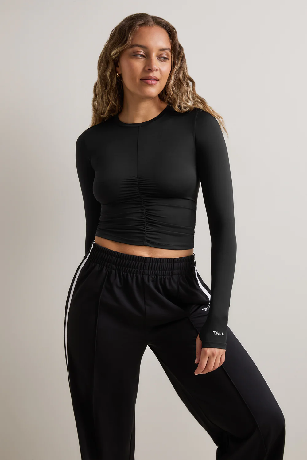 UltraLite Ruched Long Sleeve Top - Black