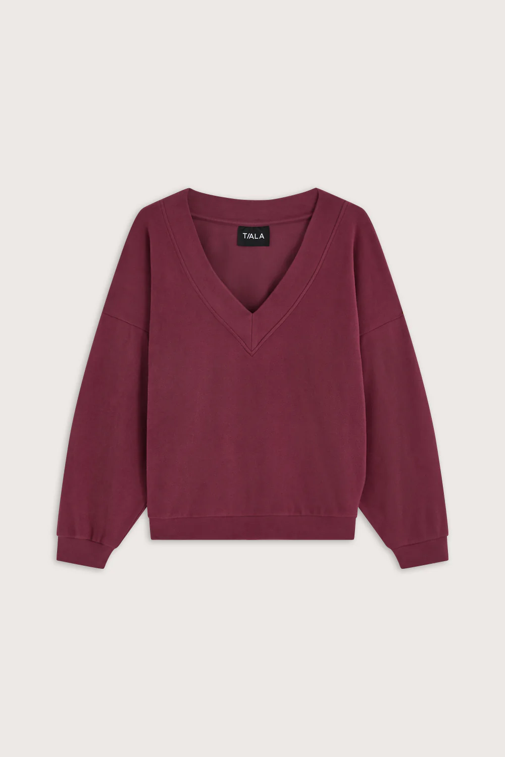 Plush Oversized V Neck Sweatshirt - Cranberry - Image 2