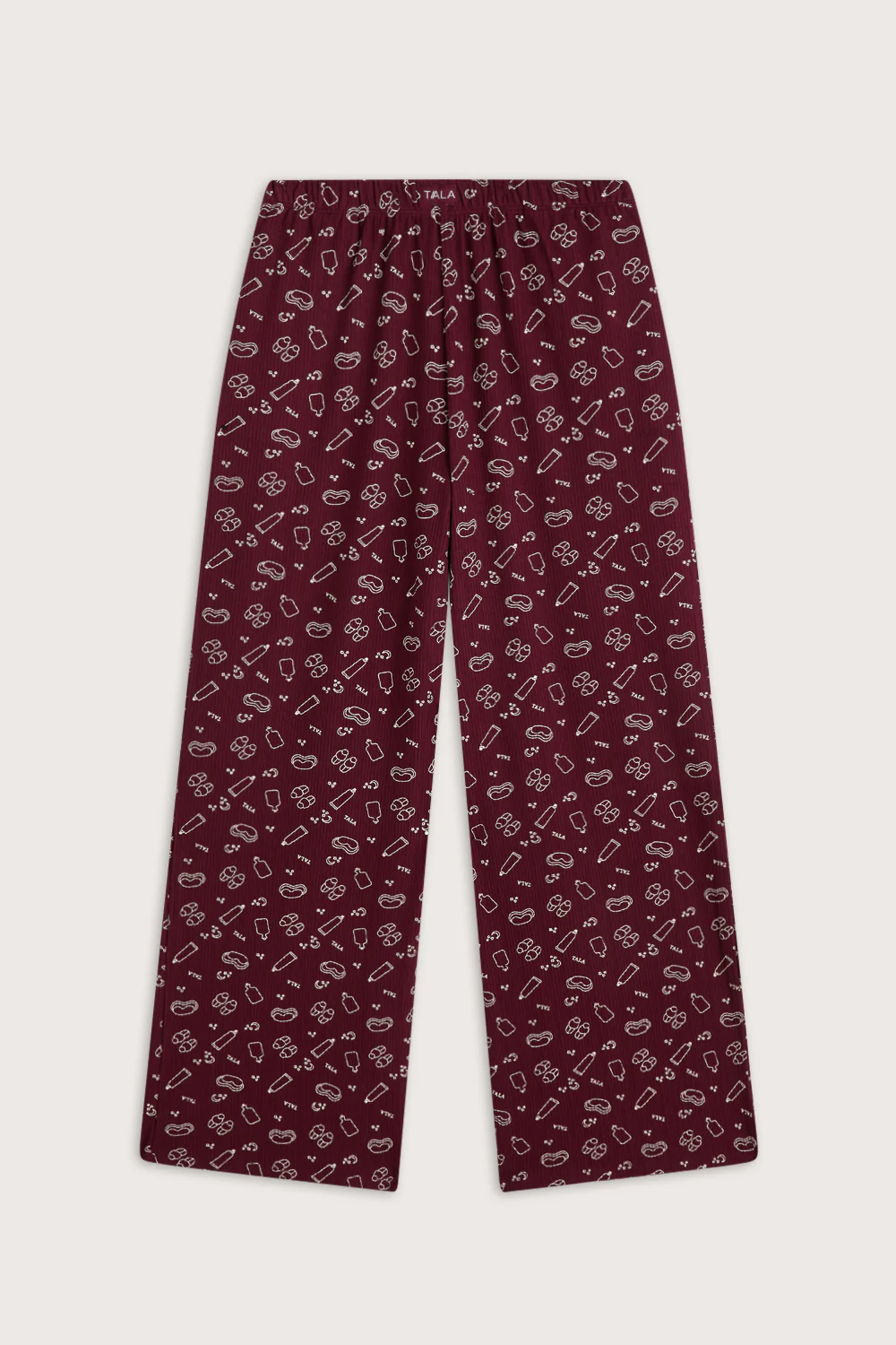 Wide Leg Pyjama Bottoms - Burgundy 'Wind Down' Print - Image 2