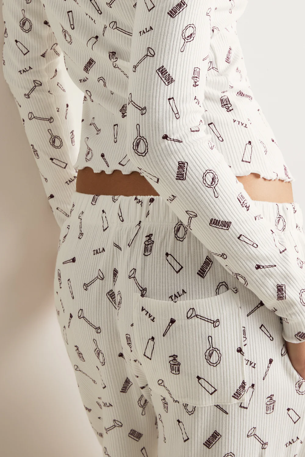 Wide Leg Pyjama Bottoms - Ivory 'Wake Up' Print - Image 5